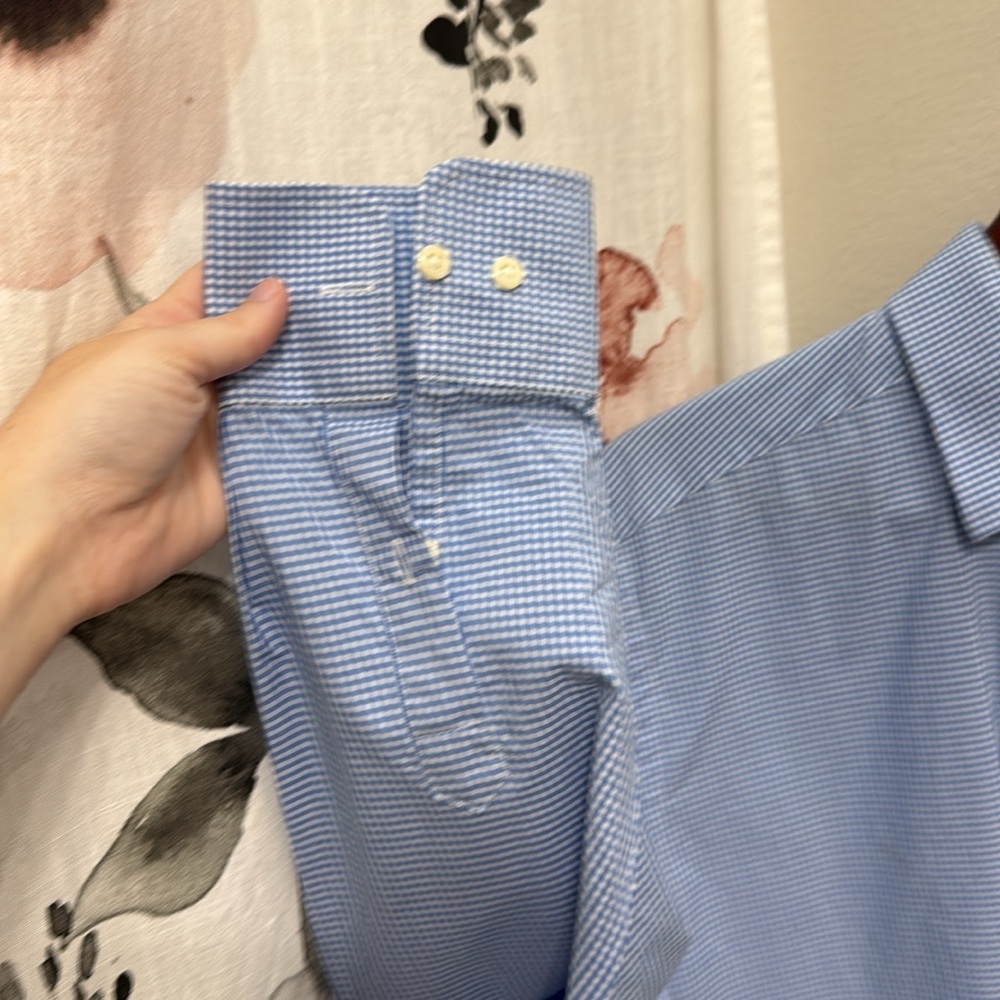 Men's David Donahue Blue Gingham Plaid Collared Dress Shirt. Size 16.5 - 32/33 - Picture 5 of 6
